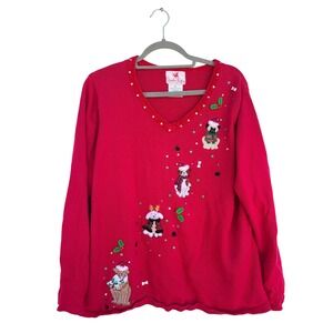 Vintage Quacker Factory‎ Christmas Dog Embellished Sweater, Sequin, Beaded, Sz L
